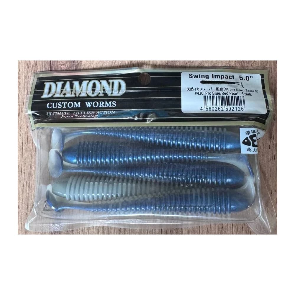 Мягкие приманки DIAMOND CUSTOM WORMS Swing Impact 5.0" #420: Pro Blue/Red Pearl - 5 tails — улучшенное фото
