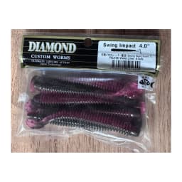 Мягкие приманки DIAMOND CUSTOM WORMS Swing Impact 4.0" PAL#38: Violet Lime - 6 tails — улучшенное фото