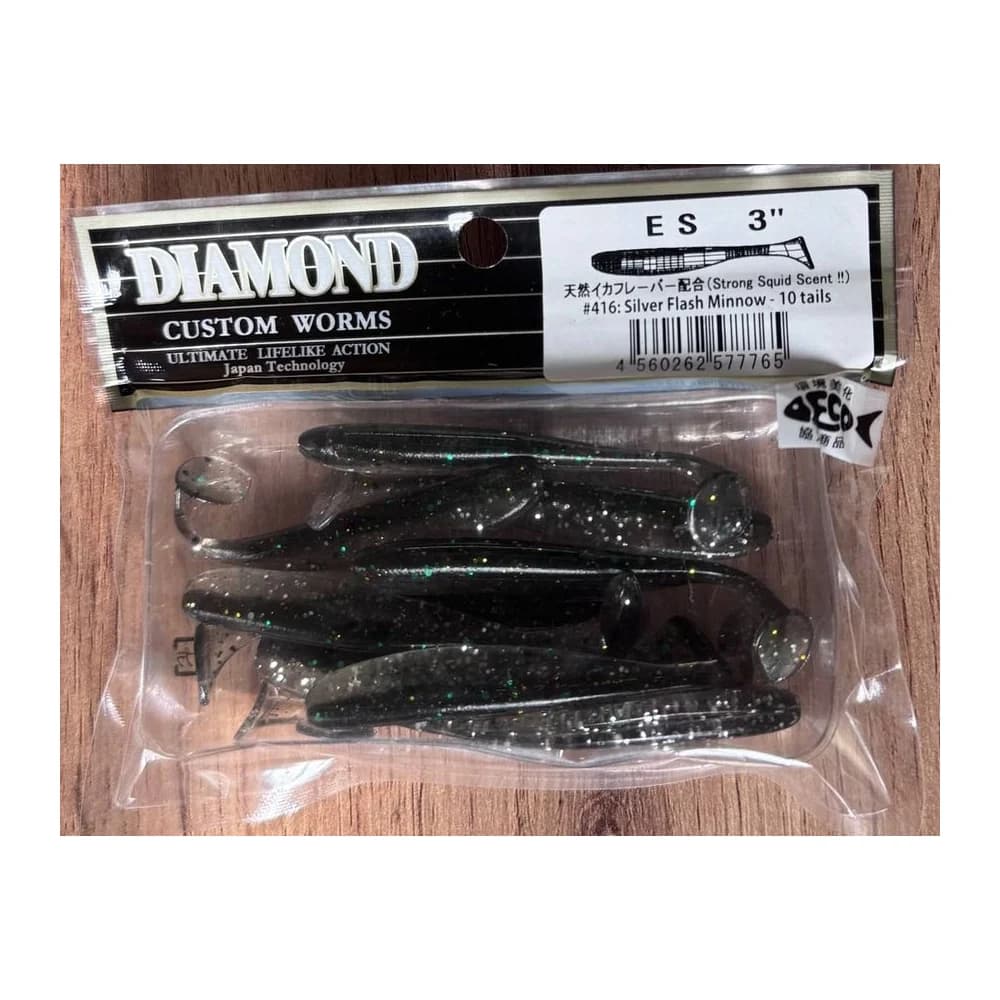 Мягкие приманки DIAMOND CUSTOM WORMS E S 3" #416: Silver Flash Minnow - 10 tails — улучшенное фото