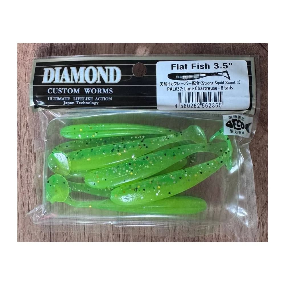Мягкие приманки DIAMOND CUSTOM WORMS Flat Fish 3.5" PAL#37: Lime Chartreuse - 8 tails — улучшенное фото