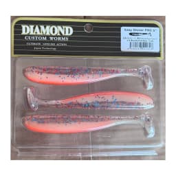 Мягкие приманки DIAMOND CUSTOM WORMS Easy Shiner PRO 5" #12: Blue Red FLK/Glow - 3 tails — улучшенное фото