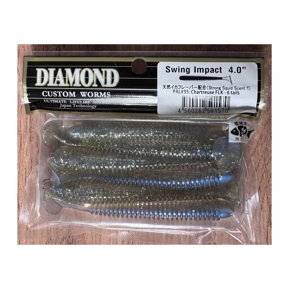 Мягкие приманки DIAMOND CUSTOM WORMS Swing Impact 4.0" PAL#35: Chartreuse FLK - 6 tails — улучшенное фото