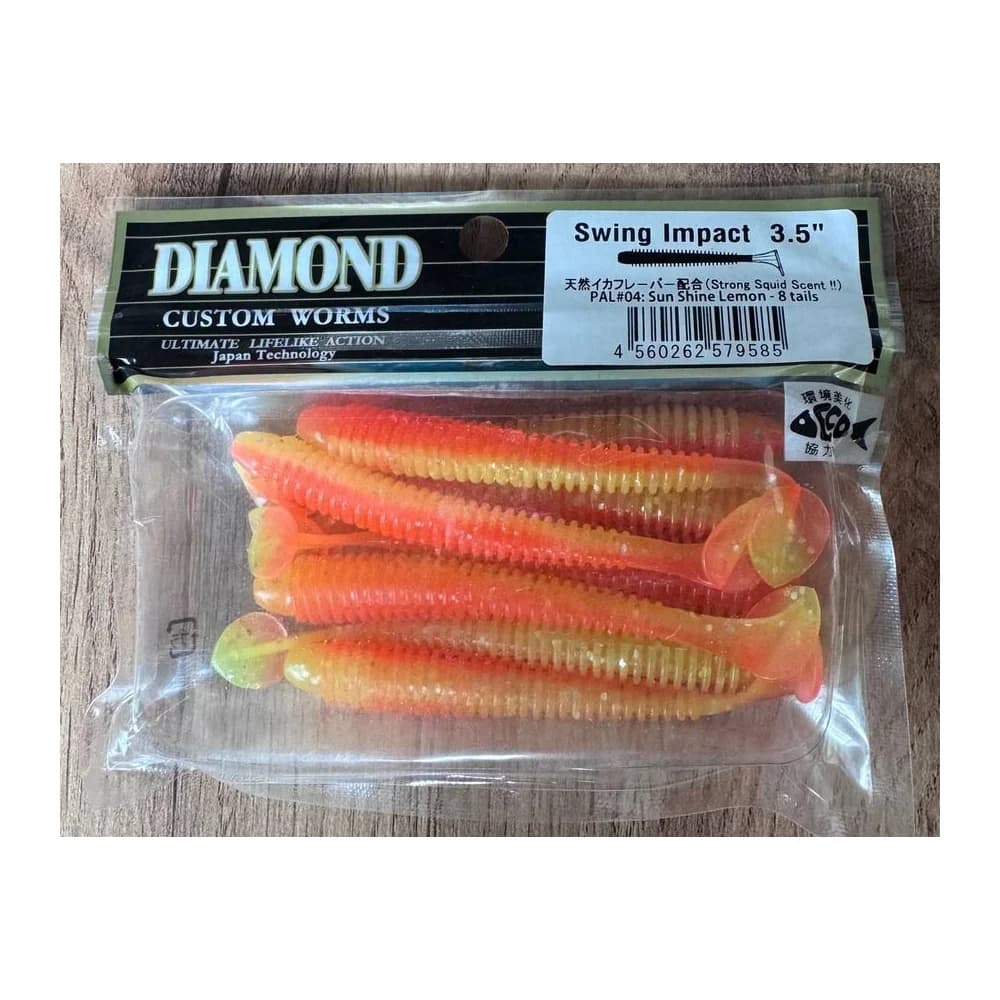 Мягкие приманки DIAMOND CUSTOM WORMS Swing Impact 3.5" PAL#04: Sun Shine Lemon - 8 tails — улучшенное фото