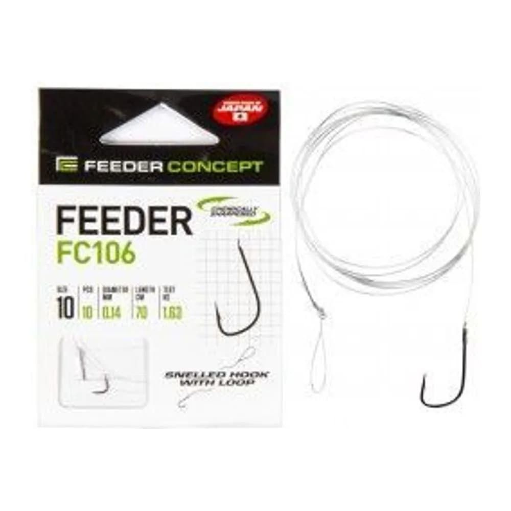 КРЮЧКИ С ПОВОДКОМ FC FEEDER СЕР. FC106 70СМ, РАЗМ.010, 0,14ММ 10ШТ. — улучшенное фото