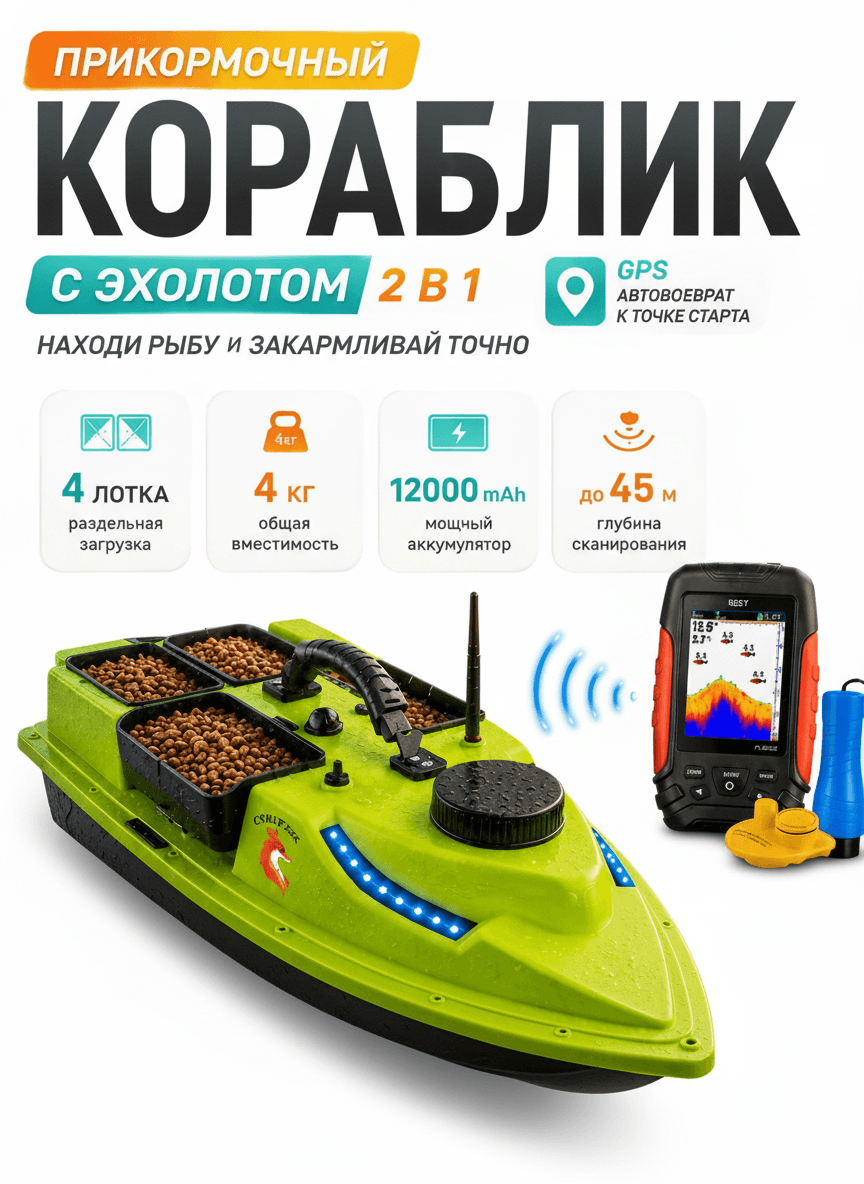 Кораблик для рыбалки GPS с эхолотом — улучшенное фото