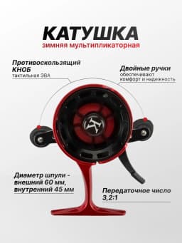 Катушка для зимней рыбалки мультипликаторная 60 мм