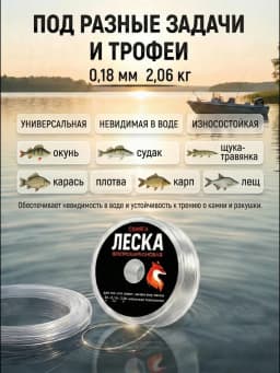 Леска рыболовная 30м 0,18 мм