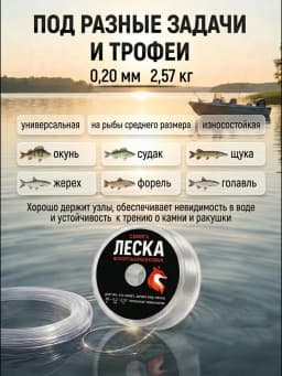 Леска рыболовная 30м 0,20 мм