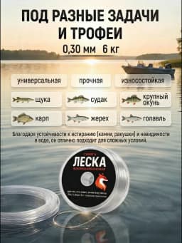 Леска рыболовная 30м 0,30 мм
