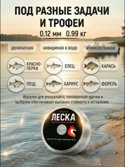 Леска рыболовная 50м 0,12 мм