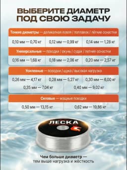 Леска рыболовная 50м 0,26 мм