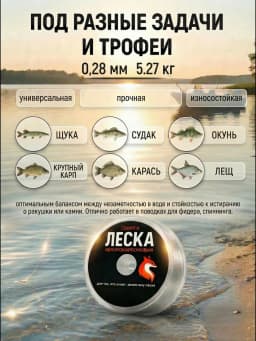 Леска рыболовная 50м 0,28 мм