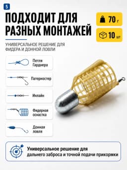 Кормушка фидерная для рыбалки "Пуля", донная 10 шт
