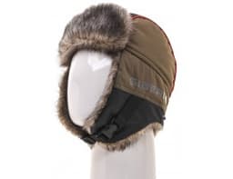 ШАПКА УШАНКА ЗИМНЯЯ SIBERIA ТКАНЬ BREATHABLE ЦВЕТ ХАКИ/ЧЕРНЫЙ ИСК. МЕХ НОРКА (РАЗМЕР 56-58)
