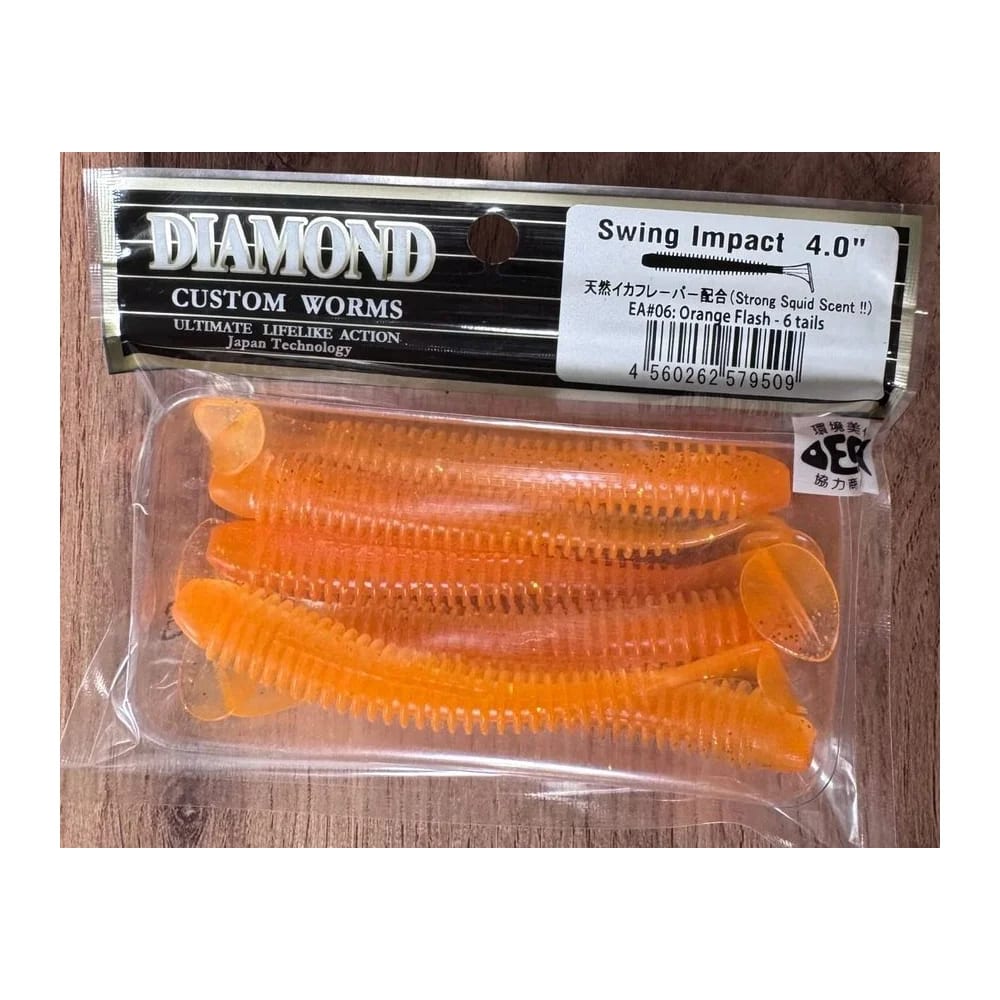 Мягкие приманки DIAMOND CUSTOM WORMS Swing Impact 4.0" EA#06: Orange Flash - 6 tails — улучшенное фото