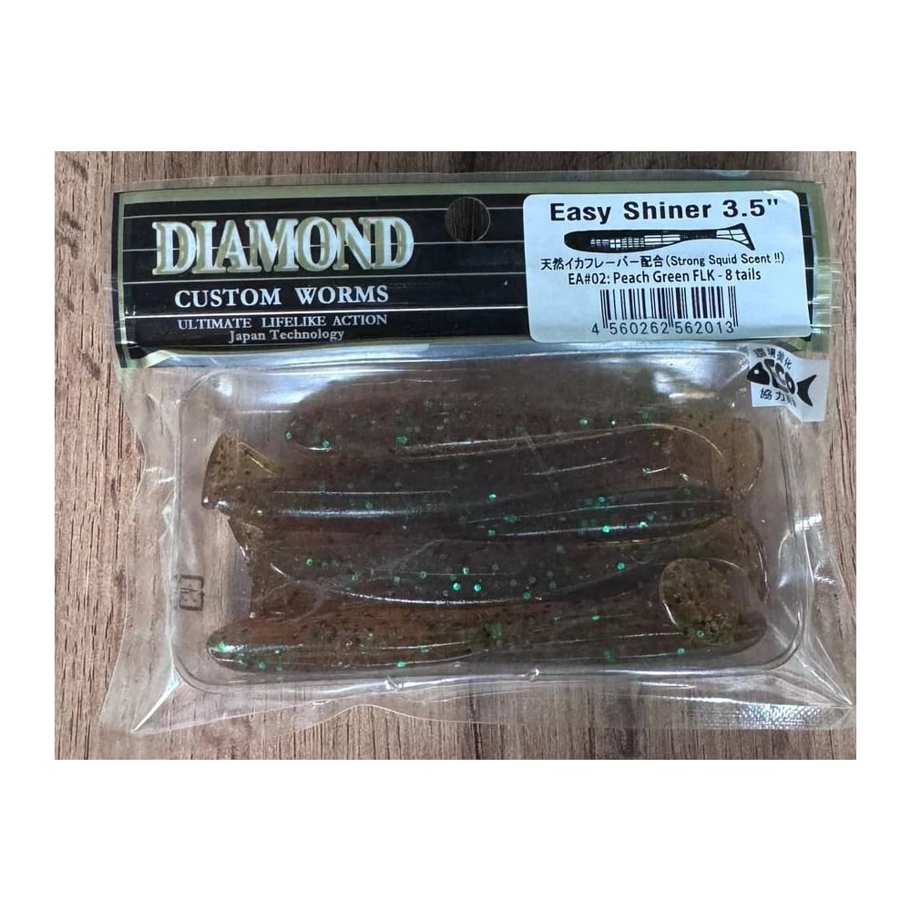 Мягкие приманки DIAMOND CUSTOM WORMS Easy Shiner 3.5" EA#02: Peach Green FLK - 8 tail — улучшенное фото