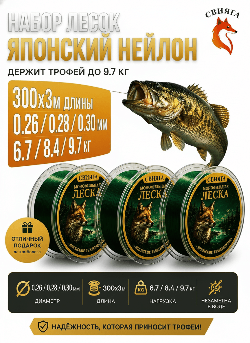 Свияга Леска рыболовная набор Carp26,28,30 — улучшенное фото