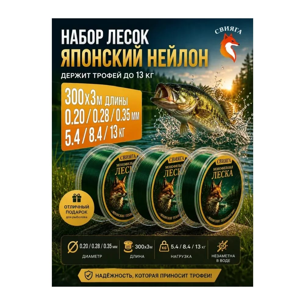 Свияга Леска рыболовная набор Carp 20,28,35 — улучшенное фото