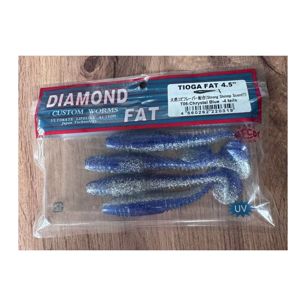 Мягкие приманки DIAMOND CUSTOM WORMS TIOGA FAT 4.5" T05: Chrystal Blue - 4 tails — улучшенное фото